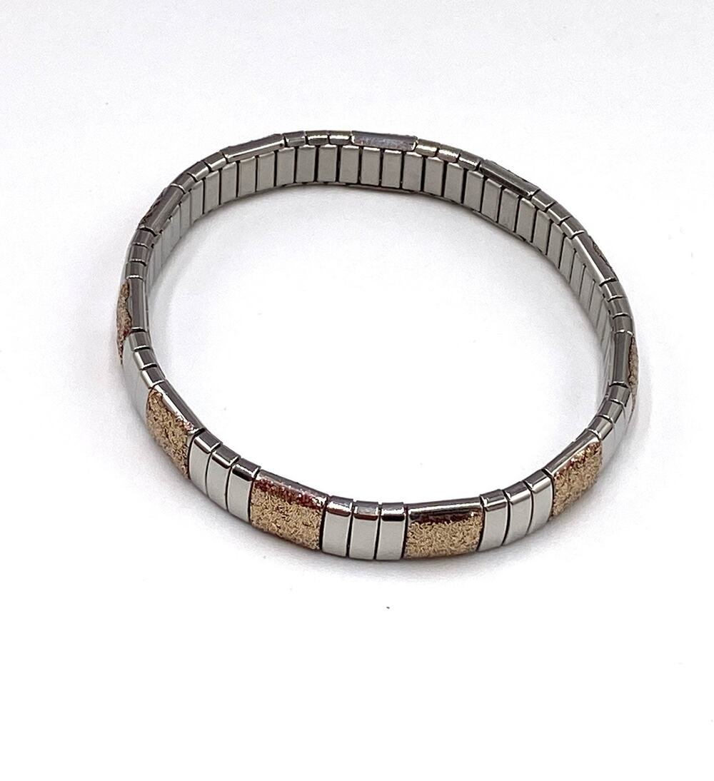 Milor Two Tone Polihed Glitter Stanless Steel Stretchy Link Bracelet 7”